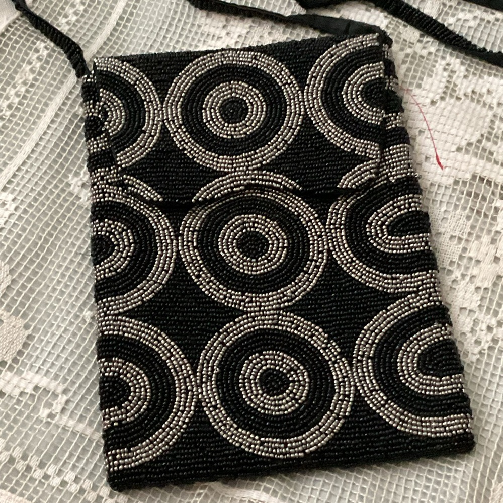 Black and Silver Beaded Crossbody Bag